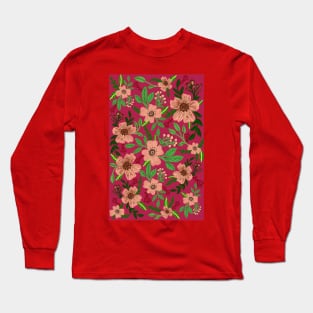 Majenta and peach colored flower pattern Long Sleeve T-Shirt